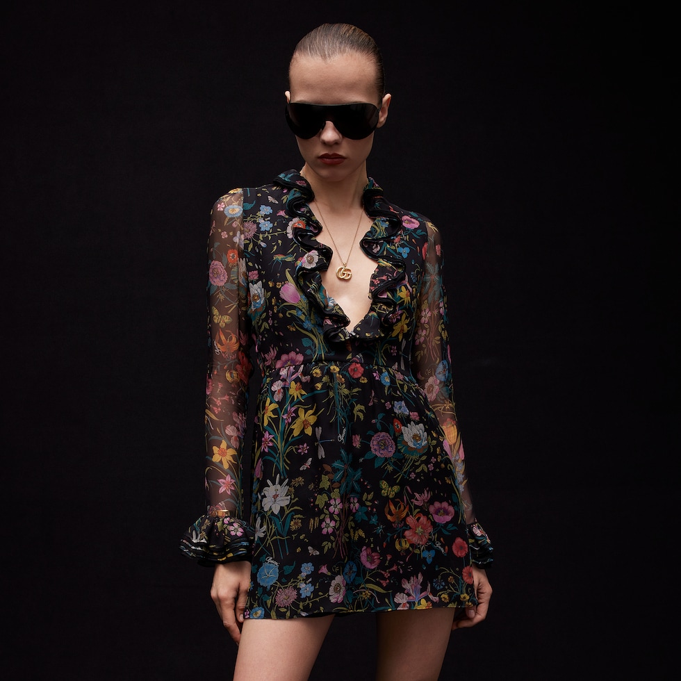 Printed silk chiffon dress