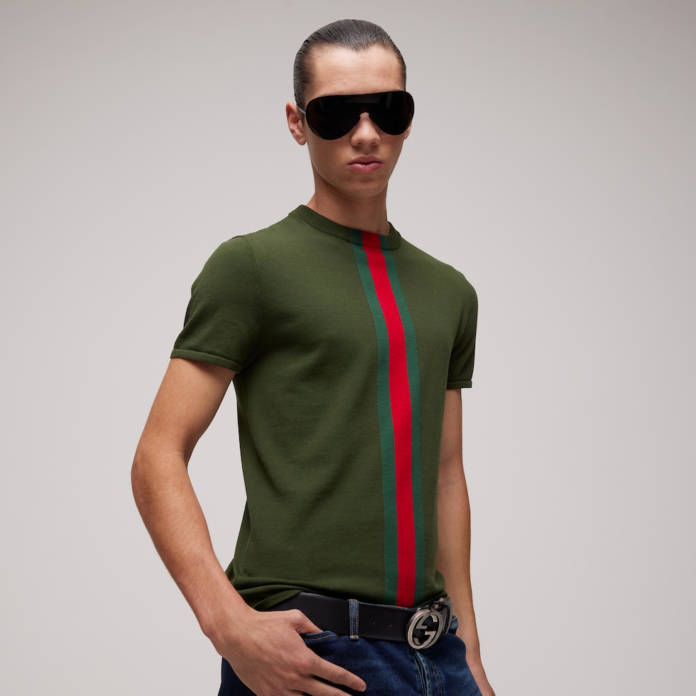 Knit cotton T-shirt with Web intarsia
