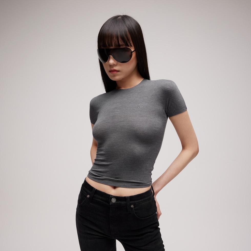 T-shirt en jersey de soie avec broderie