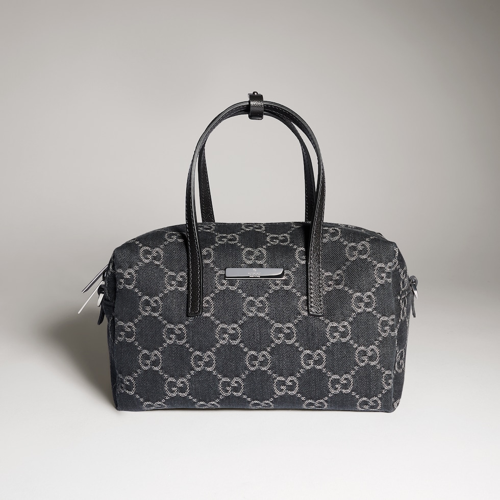 Small boston bag with Gucci plaque