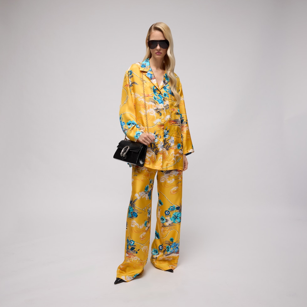 Printed silk twill leisure pants