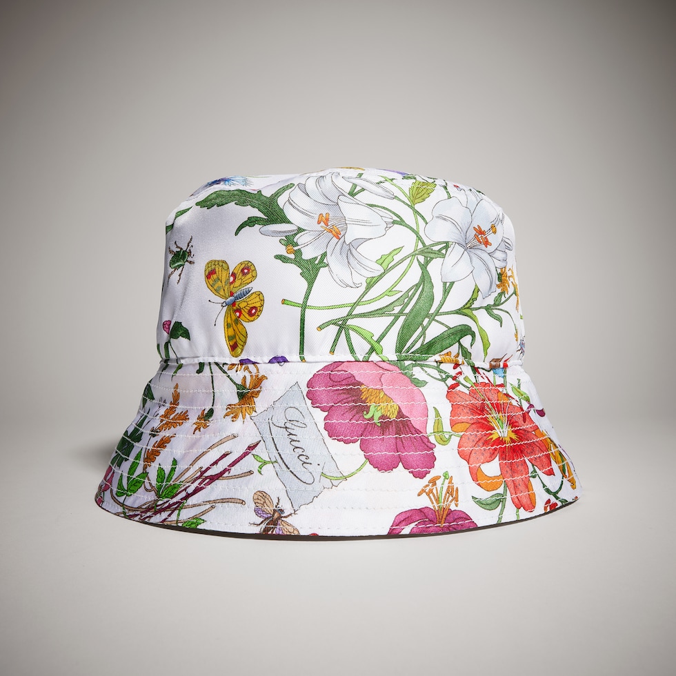 Printed silk twill bucket hat