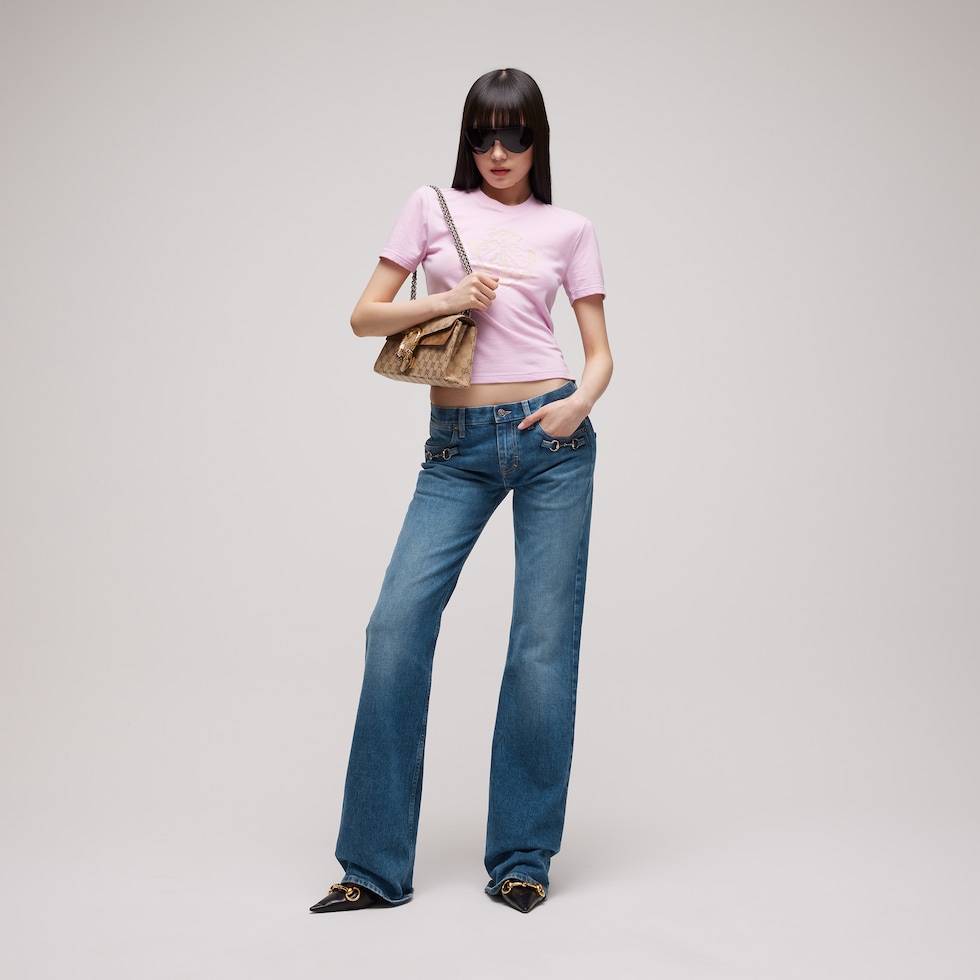Stretch cotton denim with Horsebit