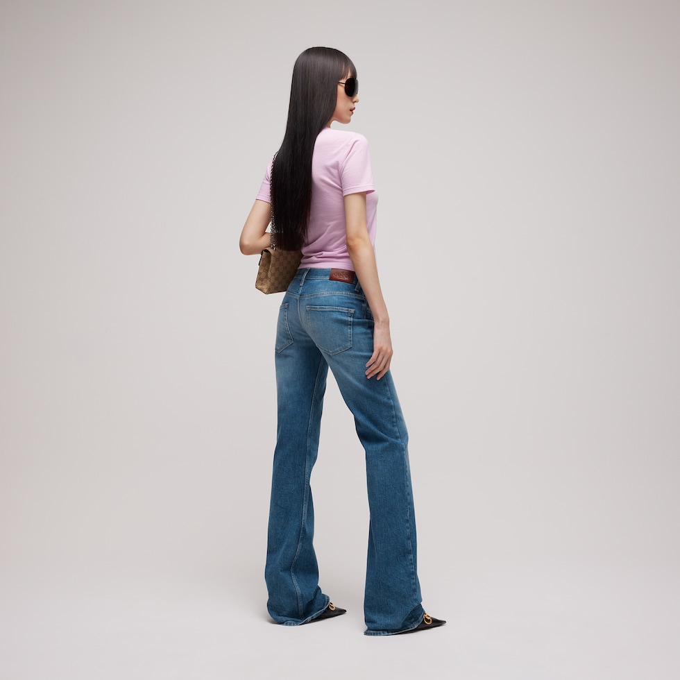 Stretch cotton denim with Horsebit