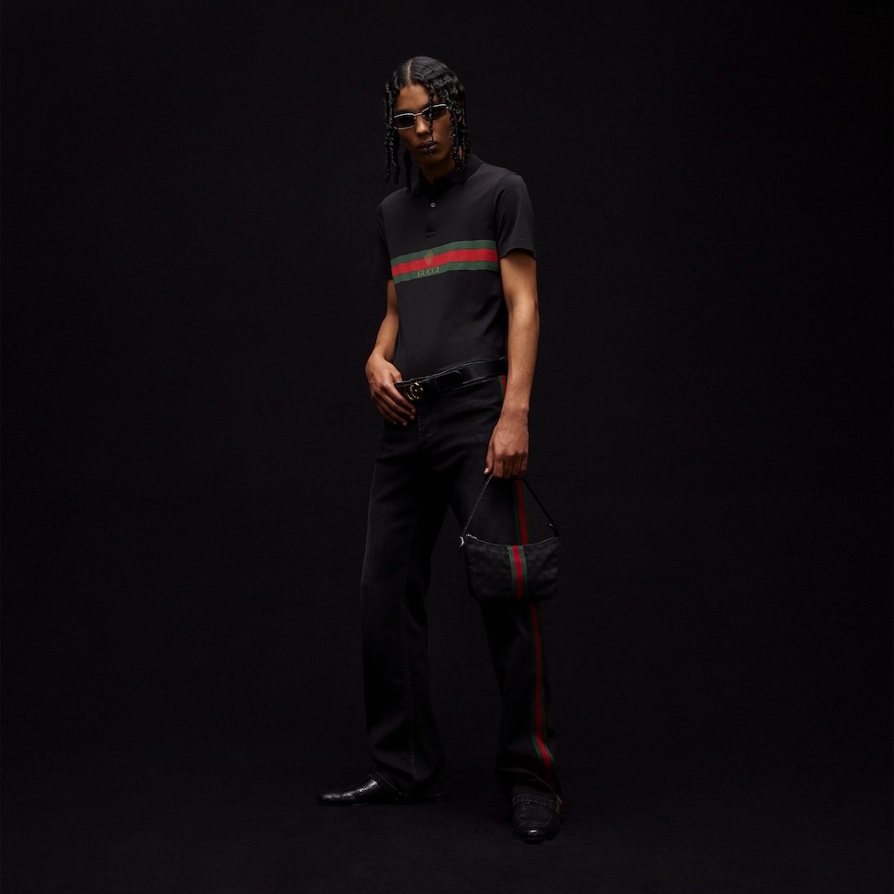 Cotton jersey polo shirt with print