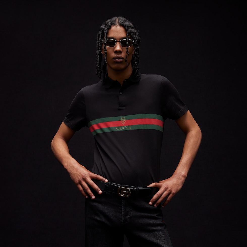 Cotton jersey polo shirt with print