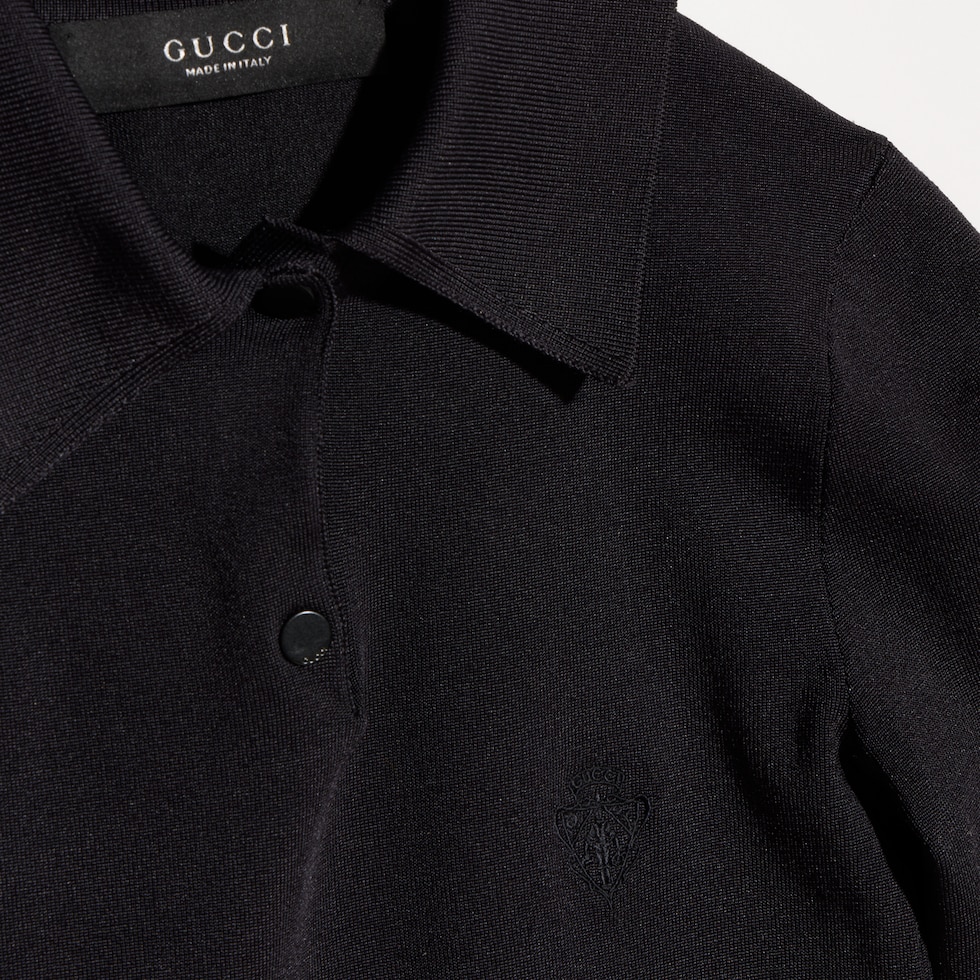 Polo in maglia di seta stretch con ricamo
