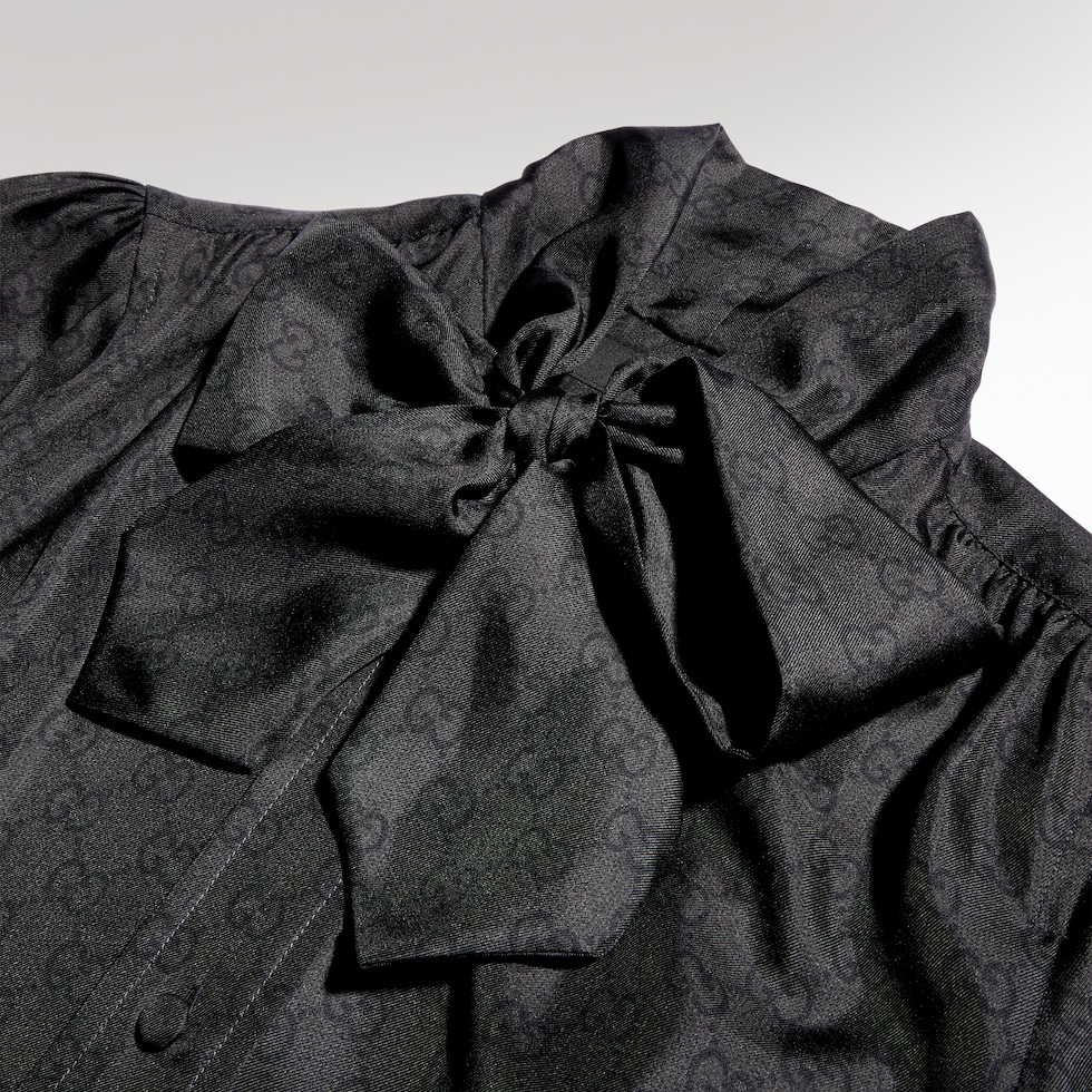 Printed silk twill shirt with bow