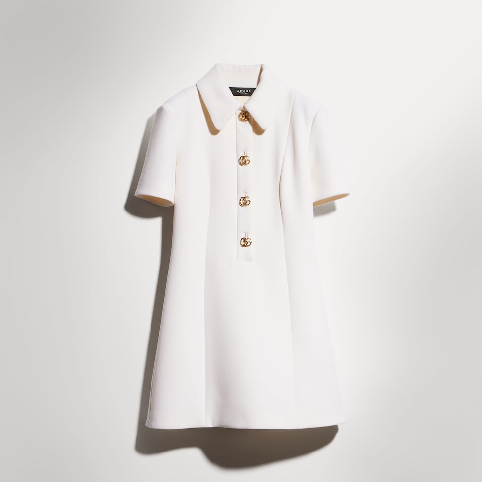 Crêpe wool dress with Double G button