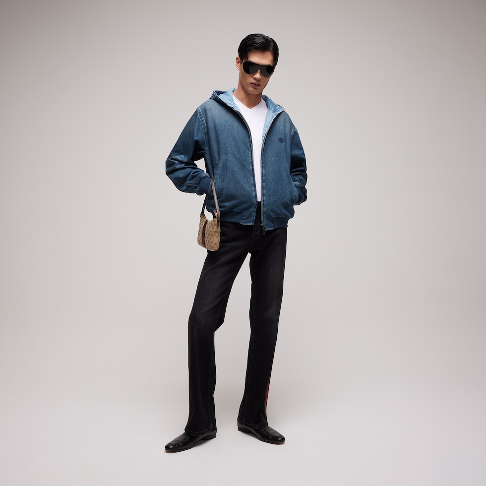 Giacca con cerniera reversibile in denim di cotone