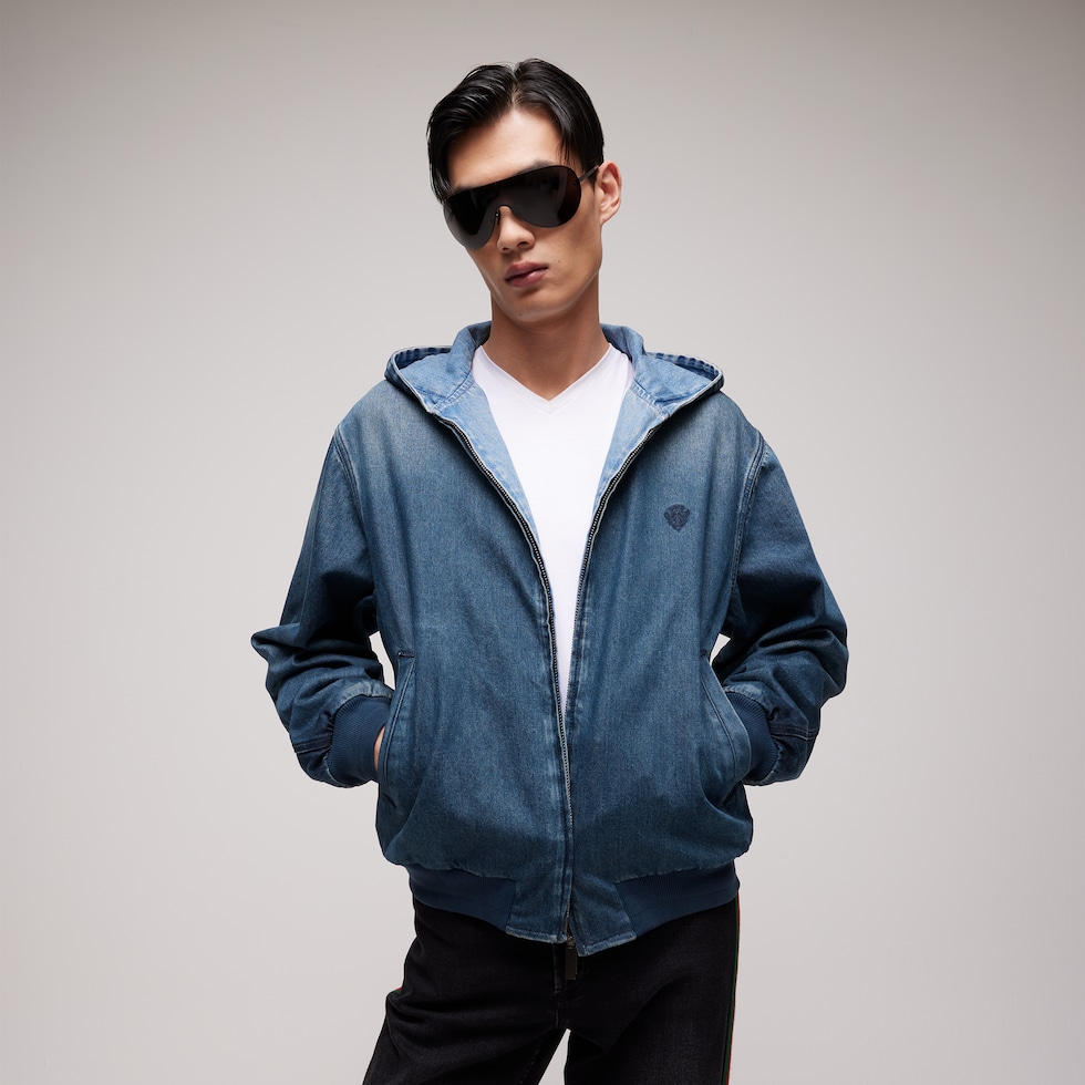 Giacca con cerniera reversibile in denim di cotone
