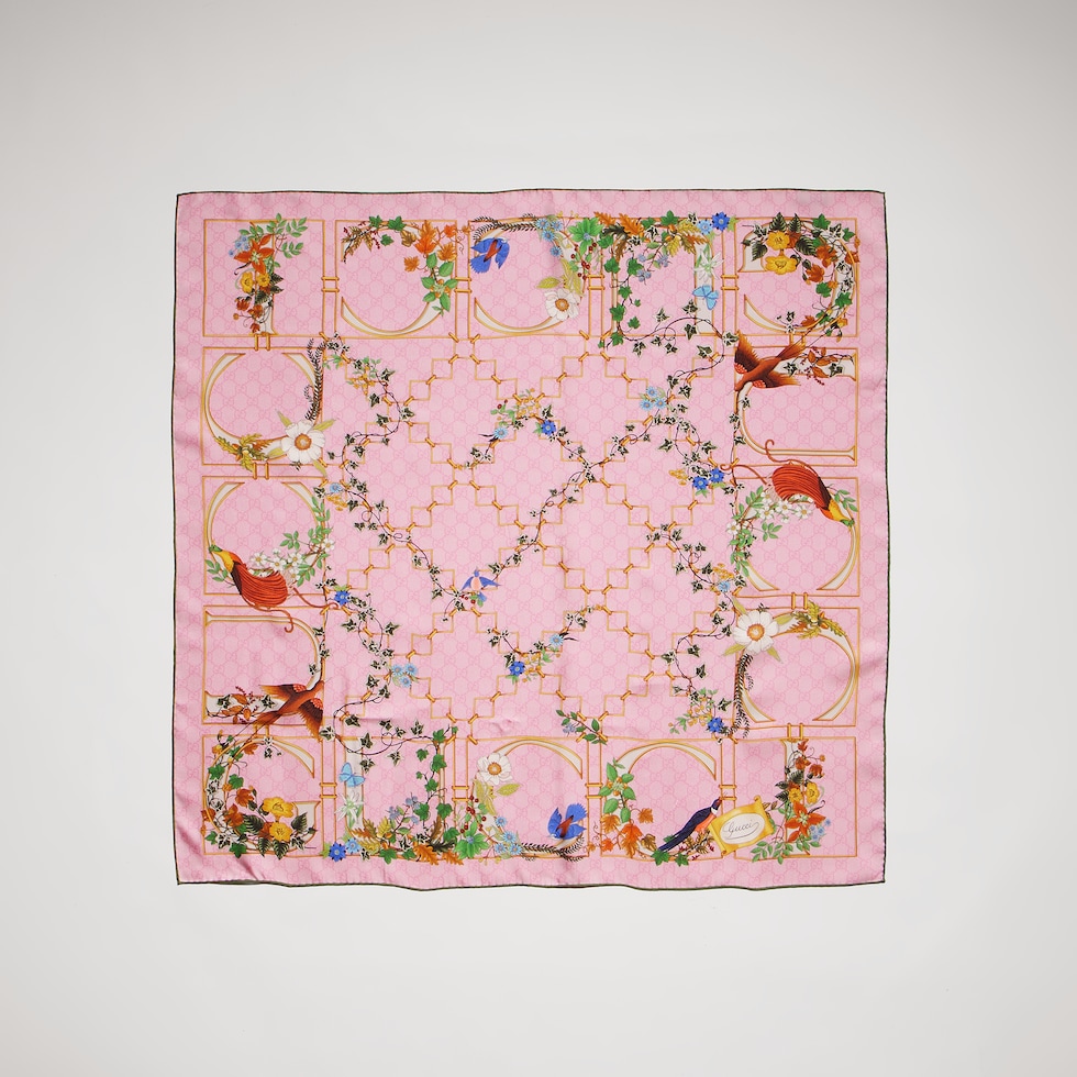 Printed GG silk twill carré