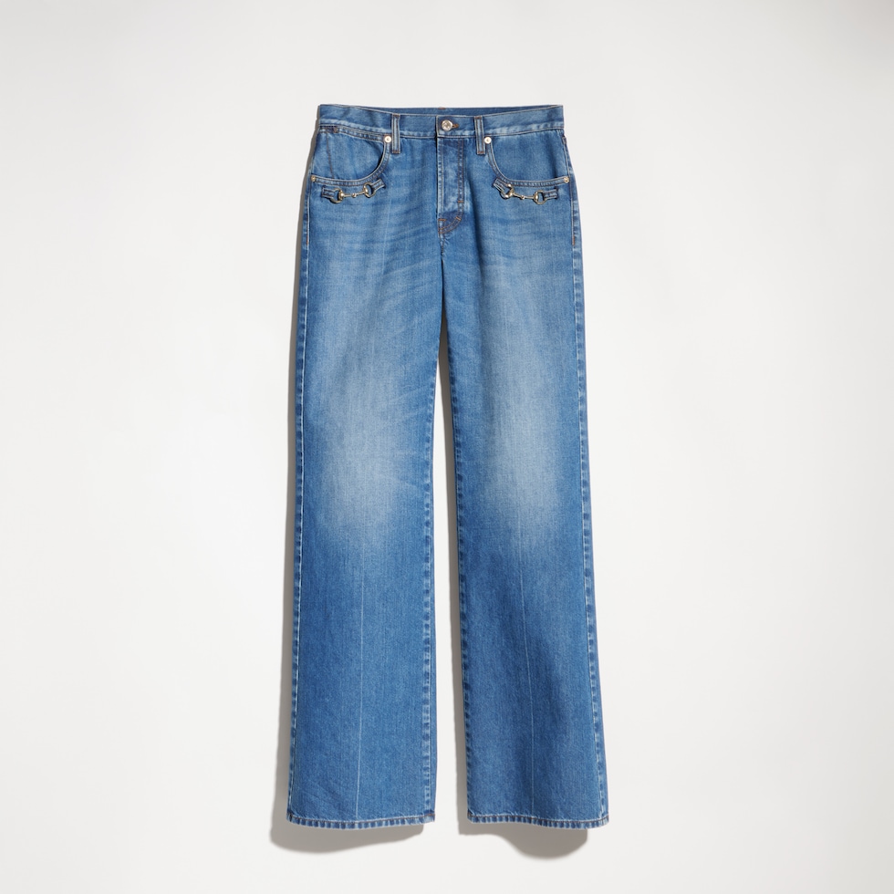 Bootcut cotton denim pants with Horsebit