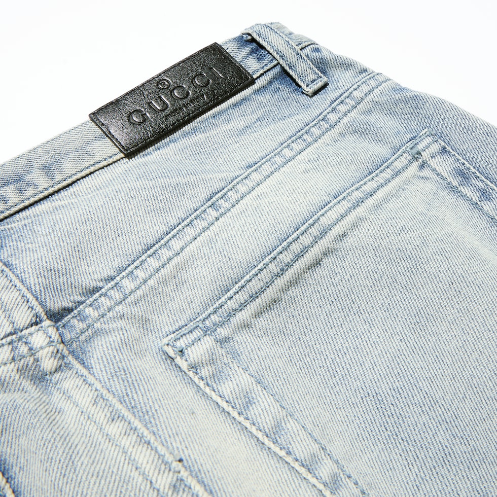 Pantalon slim en denim de coton délavé marbré