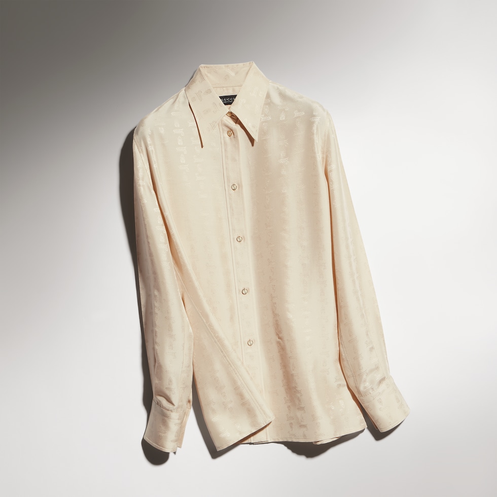 Gucci crest silk habotai jacquard shirt
