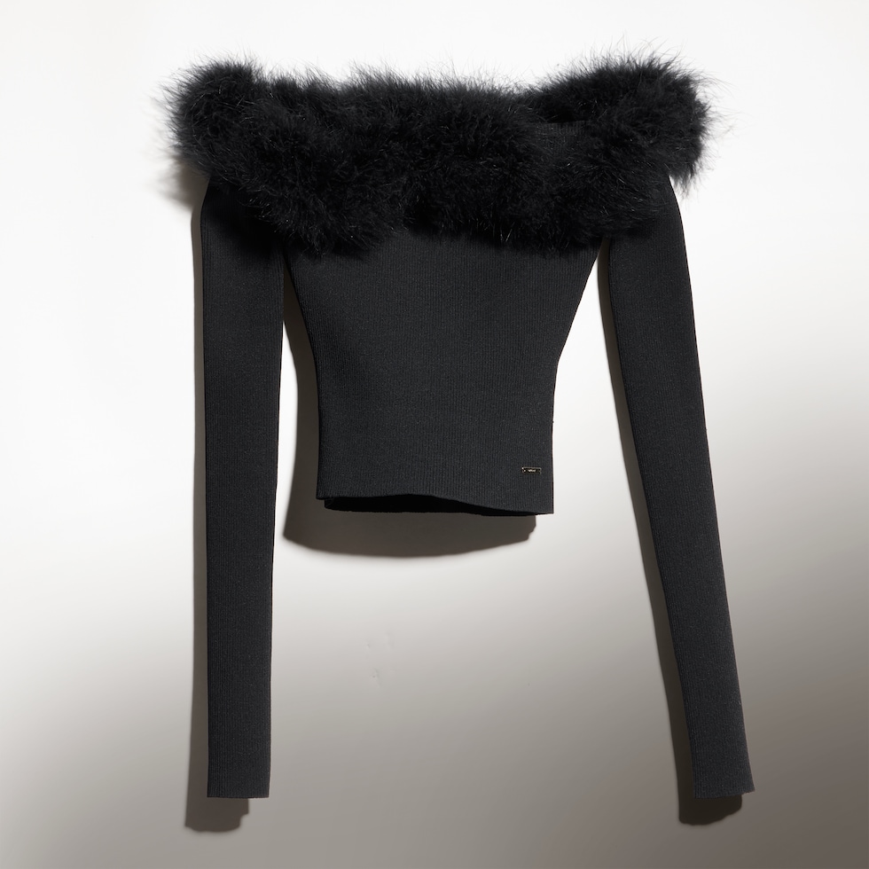 Rib viscose off-the-shoulder top