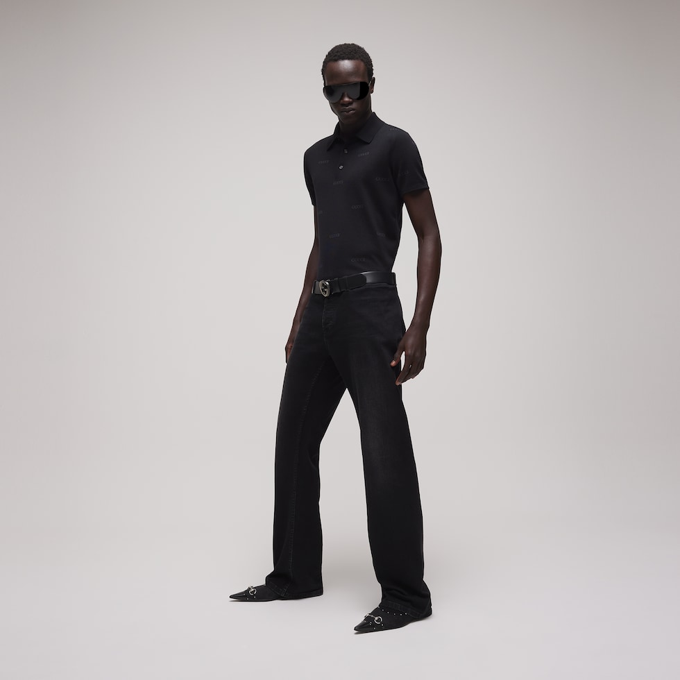 Poloshirt aus Wollseide mit Gucci Jacquard