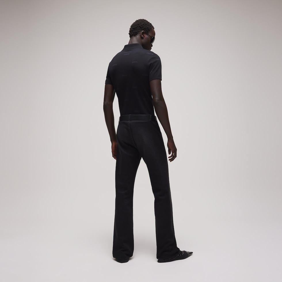 Poloshirt aus Wollseide mit Gucci Jacquard