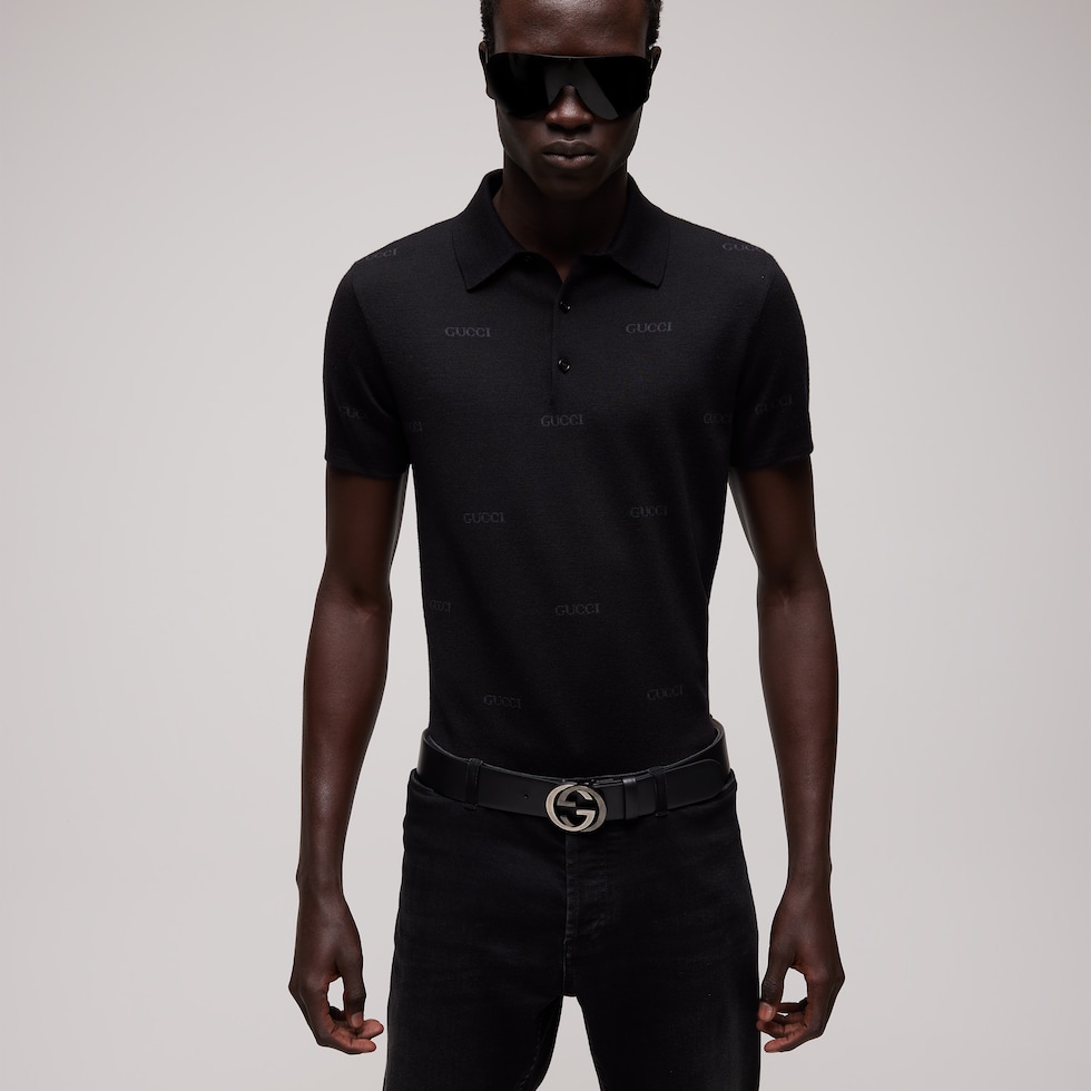 Poloshirt aus Wollseide mit Gucci Jacquard