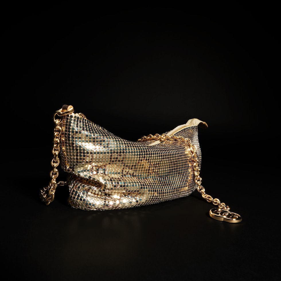 Metallic evening bag with charm