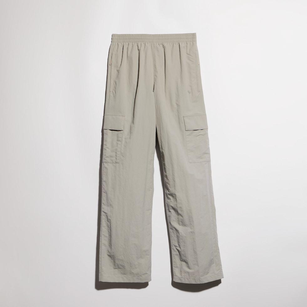 Pantalone cargo in faille di nylon froissé