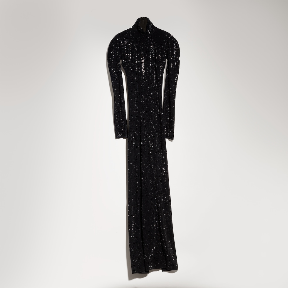 Stretch nylon jersey dress with crystals