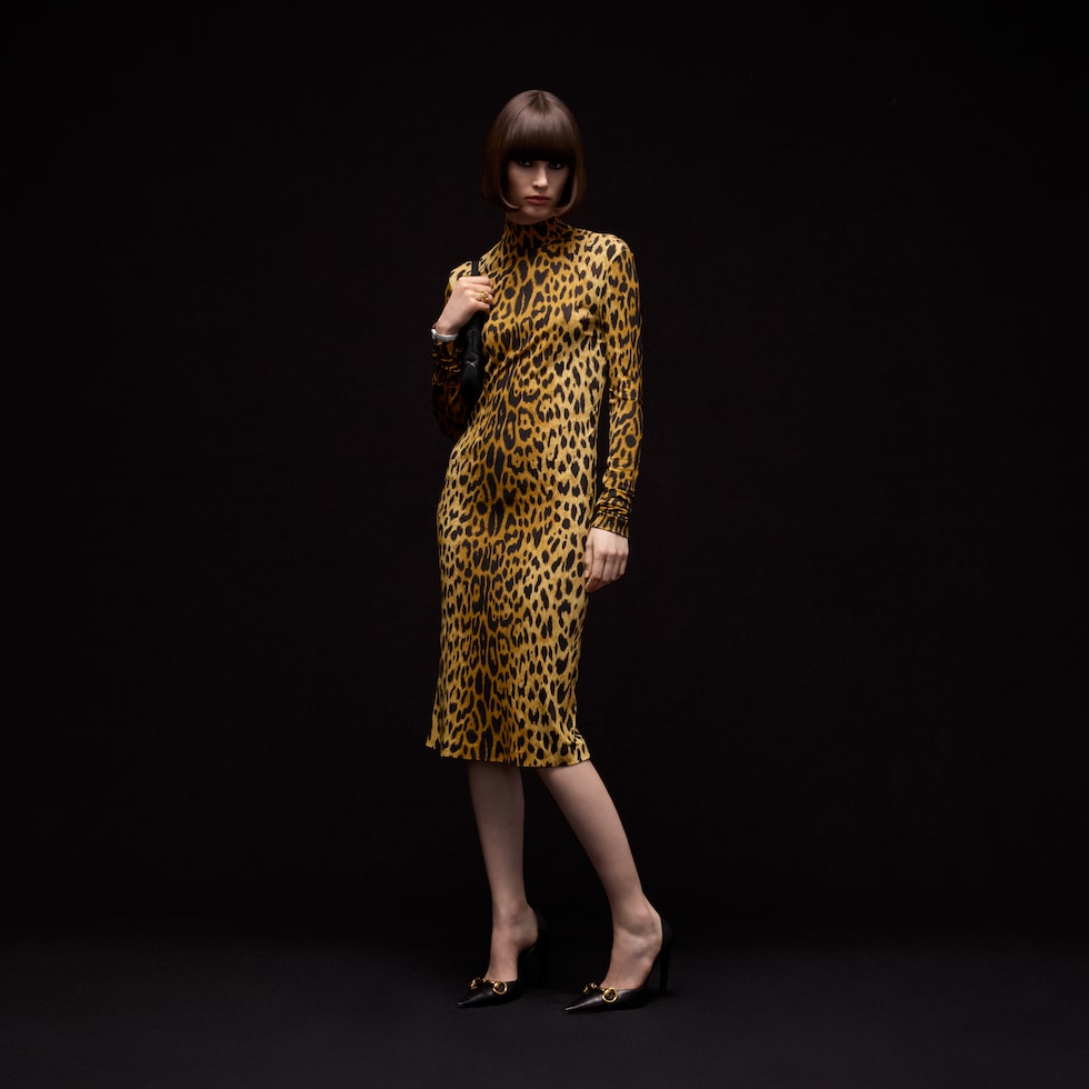 Printed jersey long dress