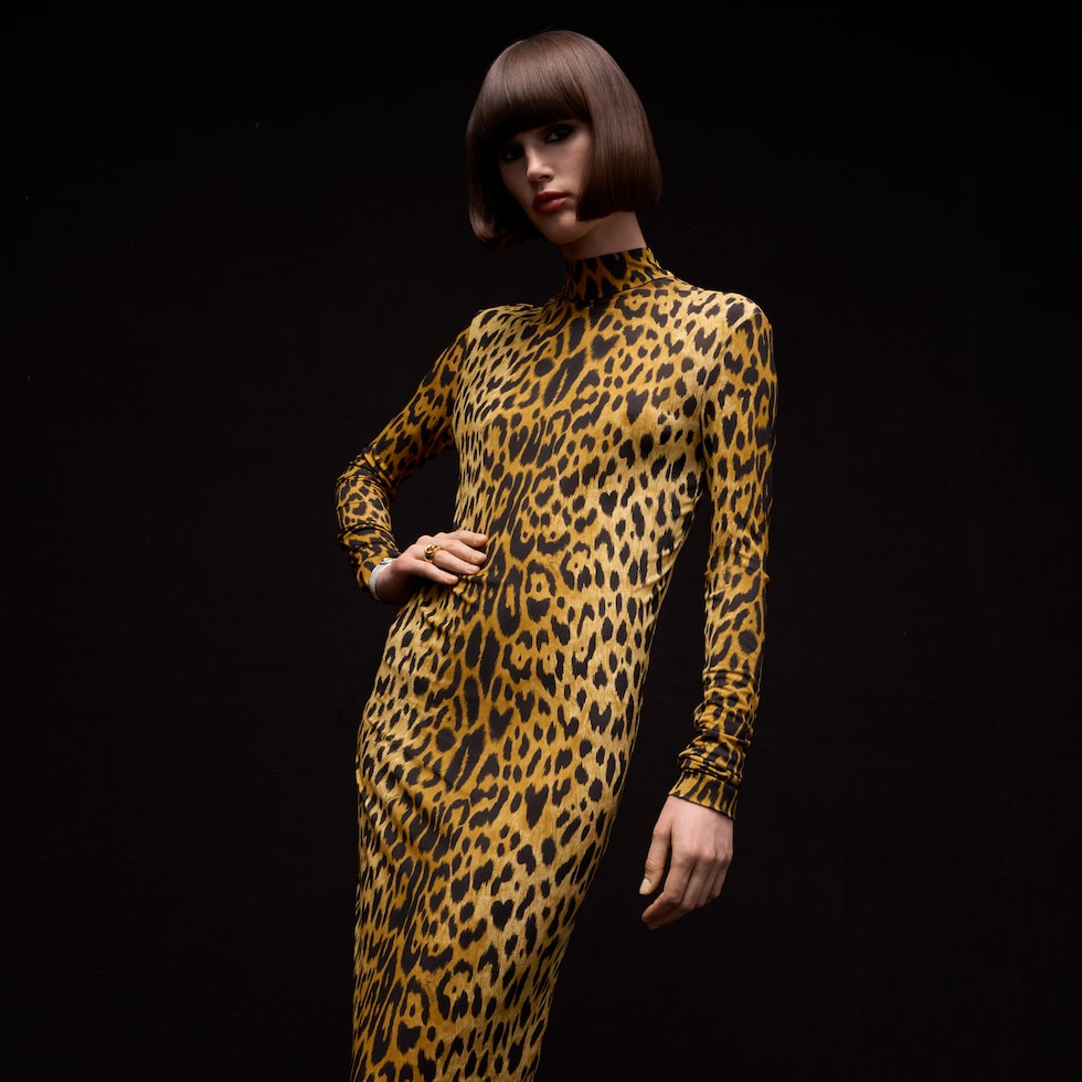 Printed jersey long dress