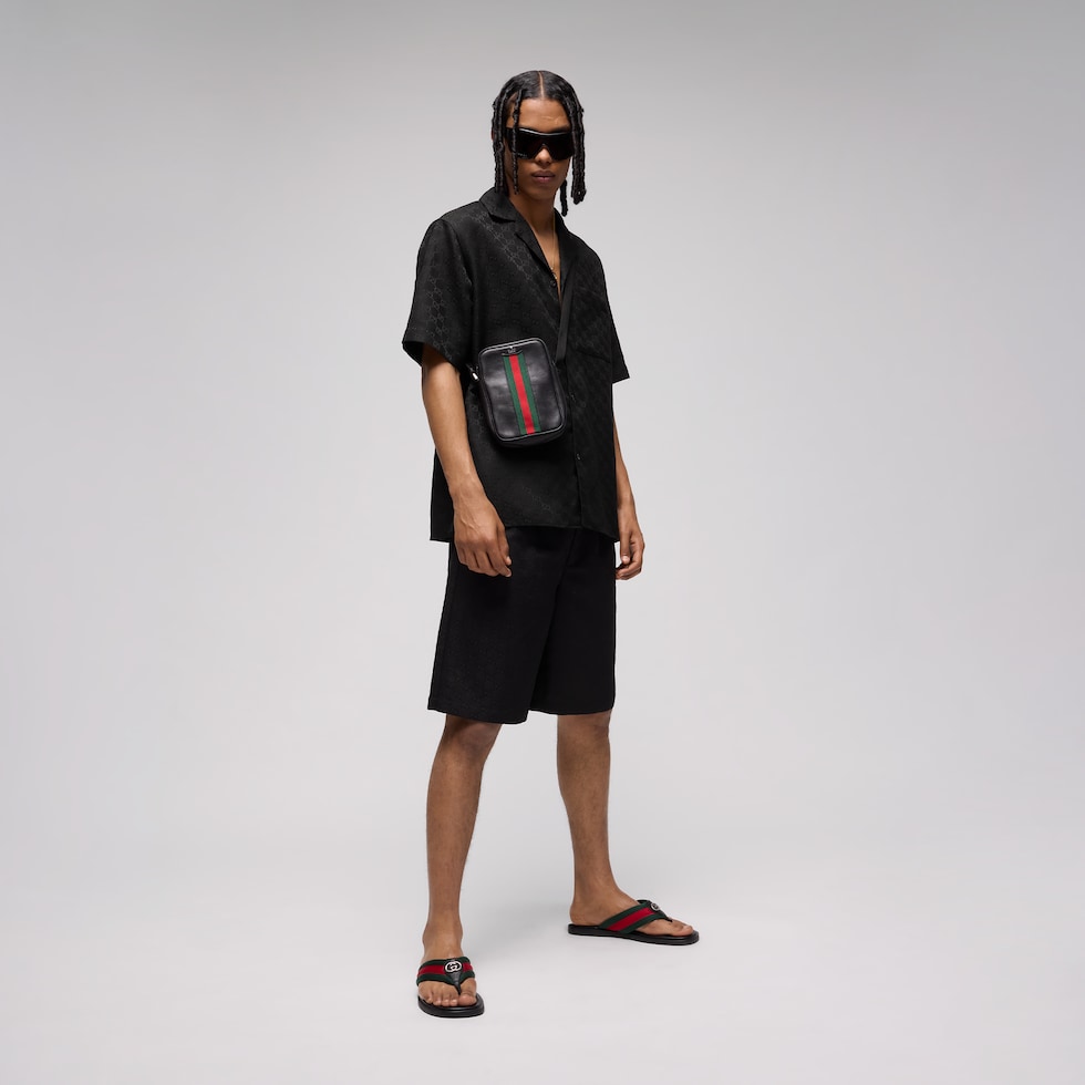 GG canvas linen blend bowling shirt