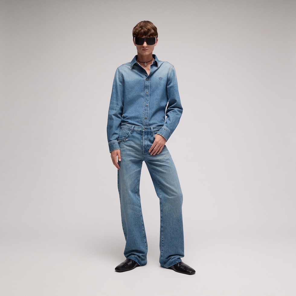 Cotton denim shirt with embroidery