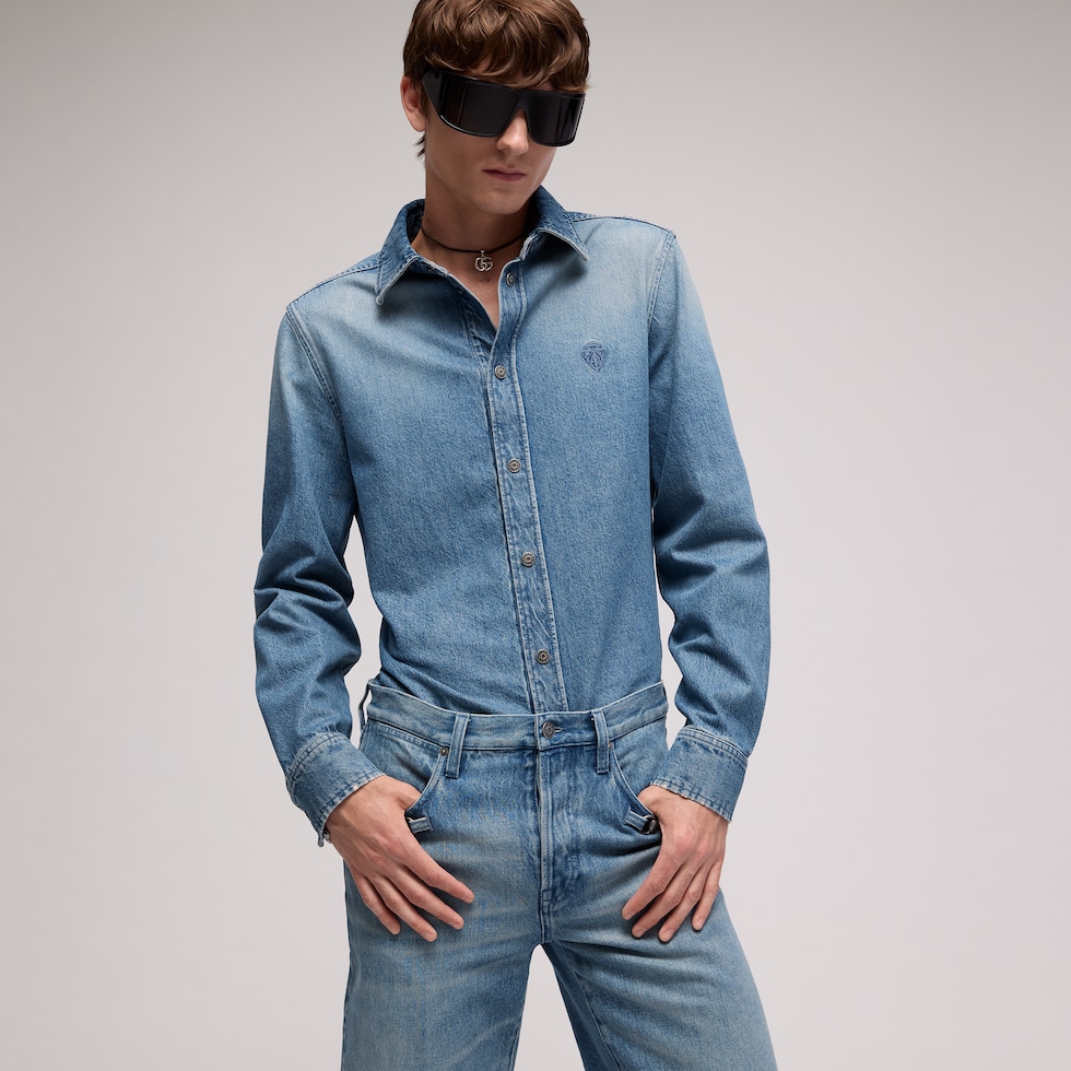 Cotton denim shirt with embroidery