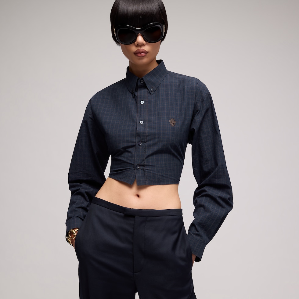 Cropped checked cotton poplin shirt