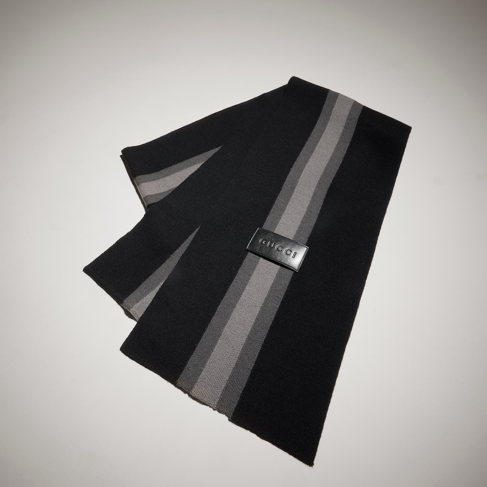 Sciarpa a righe in lana e cashmere jacquard
