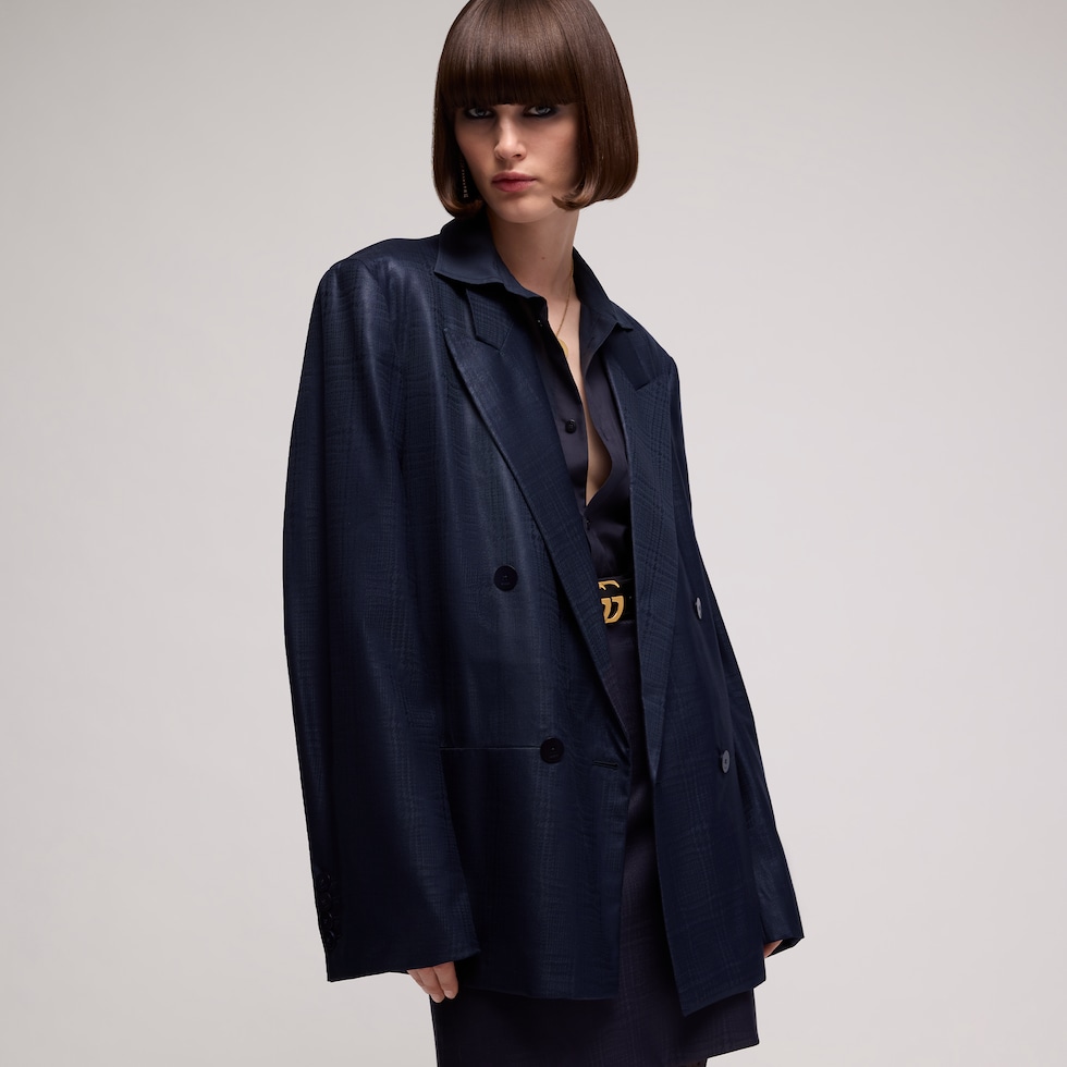 Jacke aus gecinchtem Wolle mit Prince of Wales-Karomuster