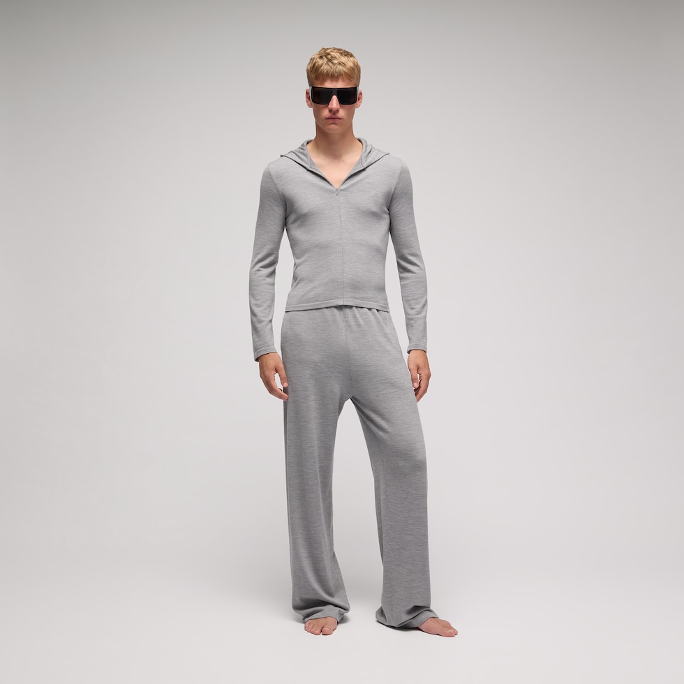 Wool silk leisure pants with embroidery