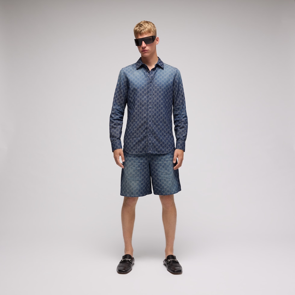 Short en denim de coton chambray GG