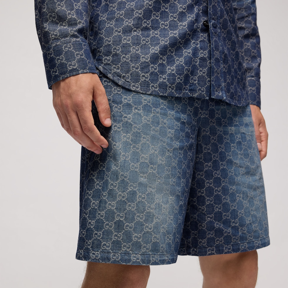 Short en denim de coton chambray GG