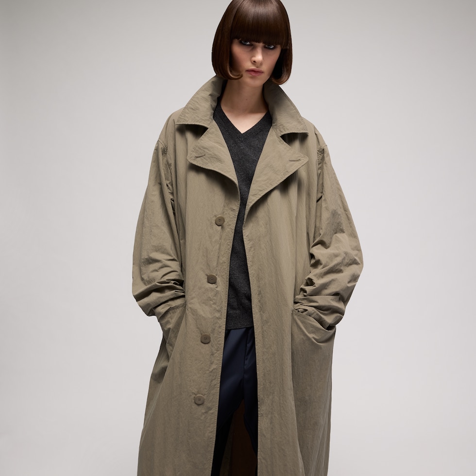 Washed matte nylon trench coat