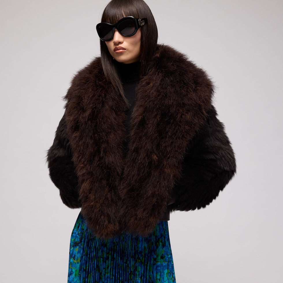 Long hair shearling bomber jacket