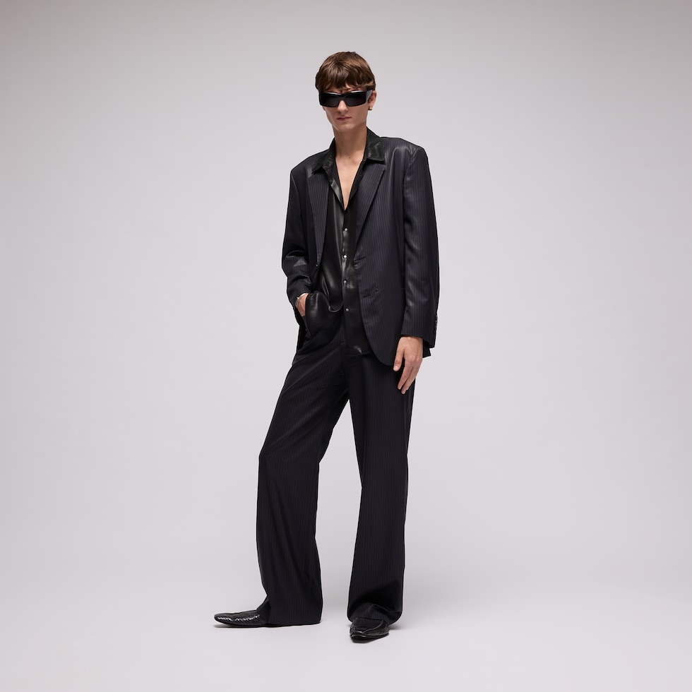 Pinstripe chintzed wool blend pants