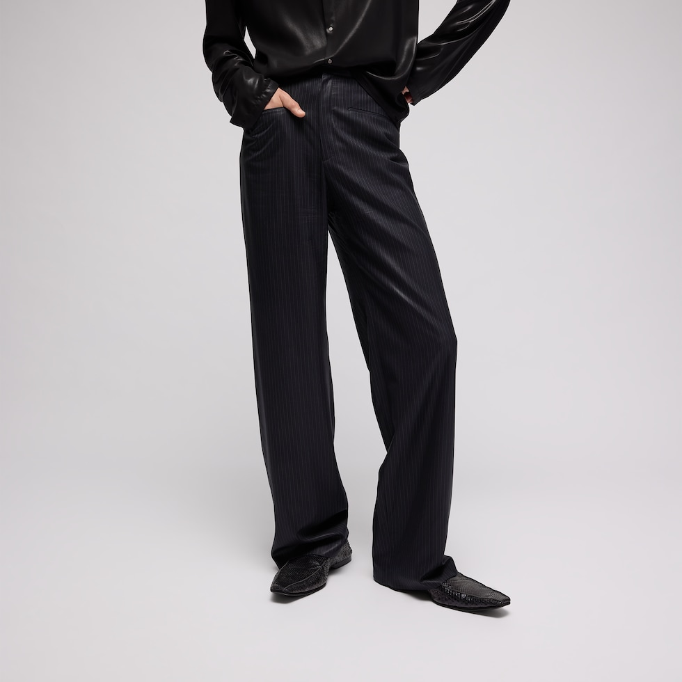 Pinstripe chintzed wool blend pants