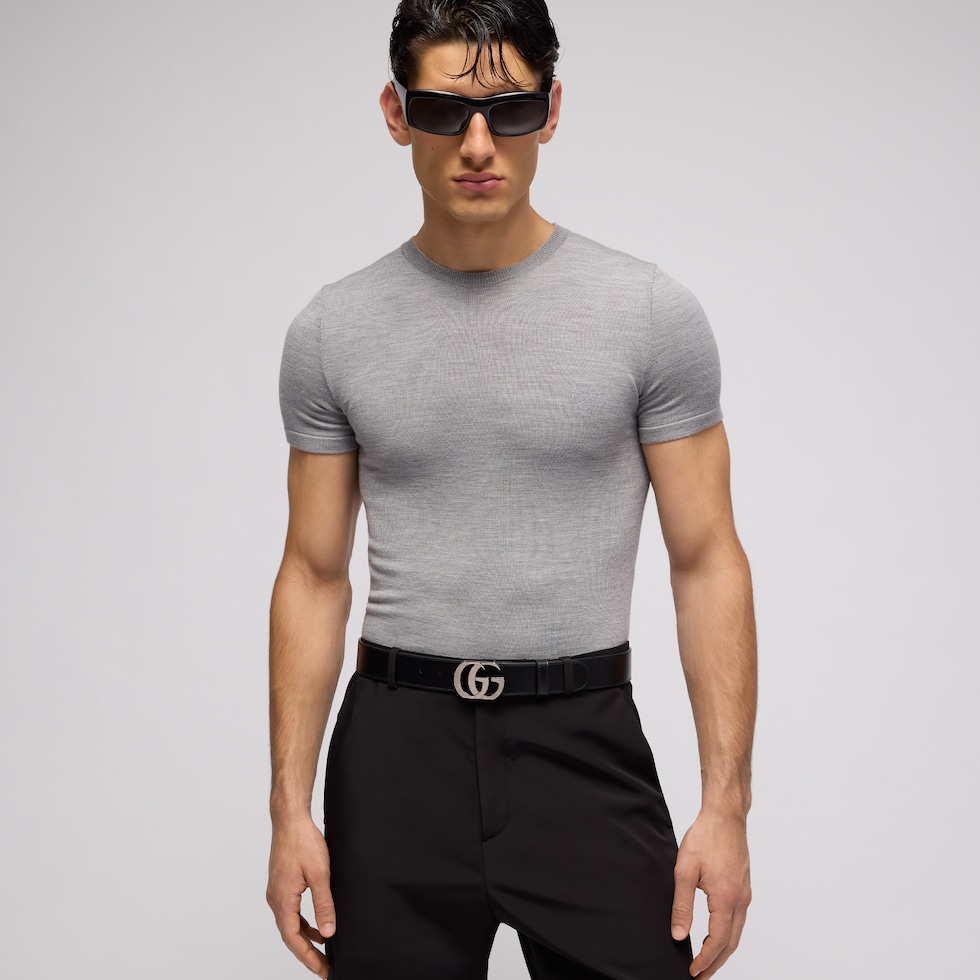 Cropped knit wool silk blend T-shirt