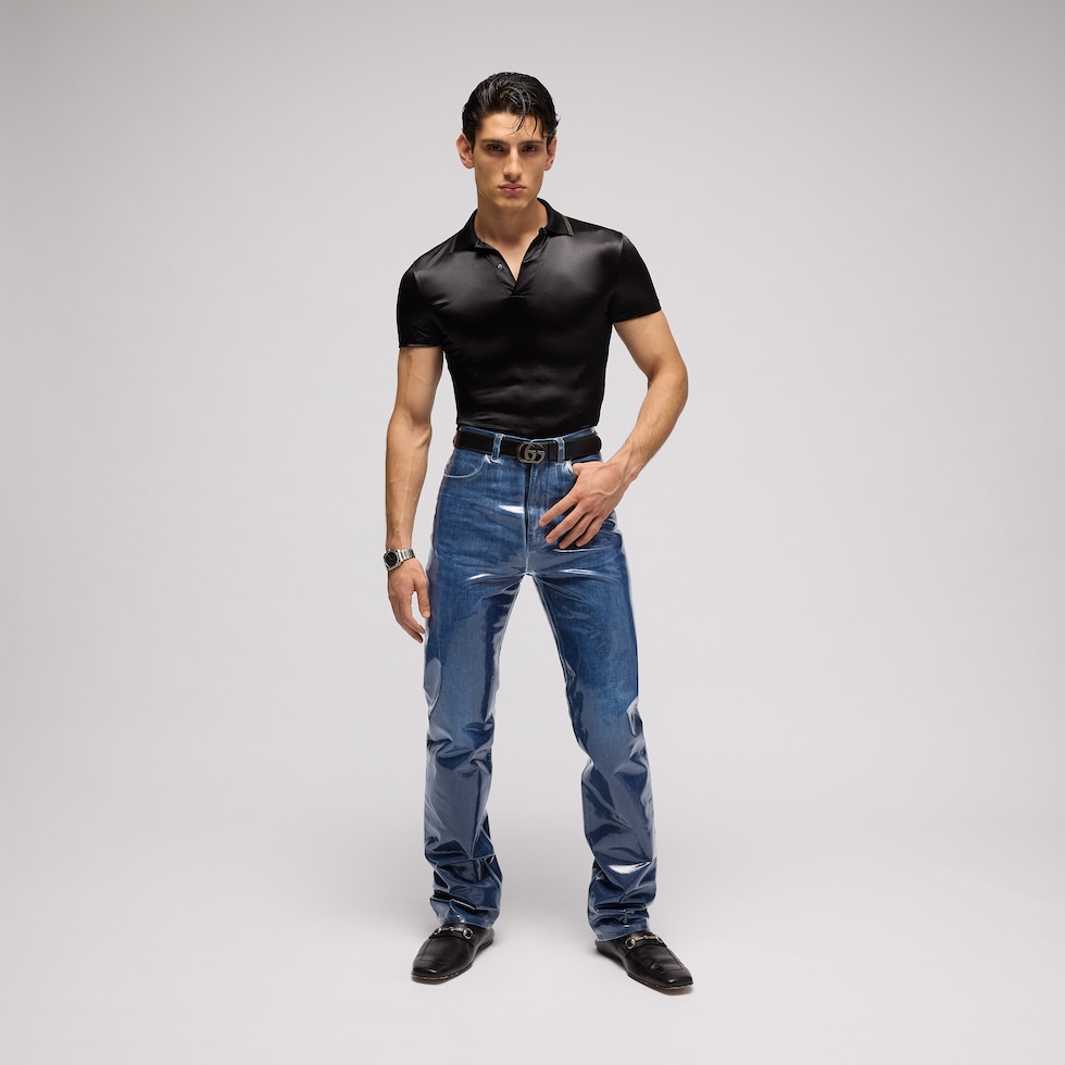 Pantalones de denim de algodón lavado y recubierto