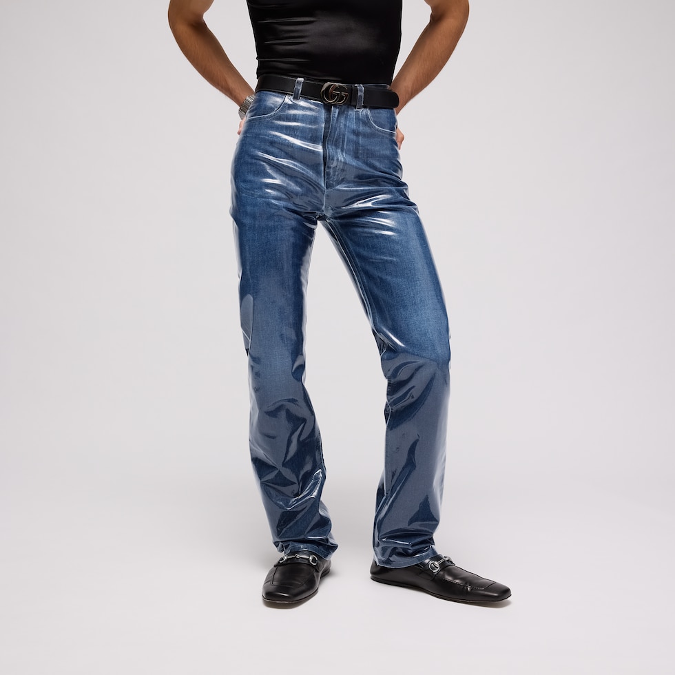 Pantalones de denim de algodón lavado y recubierto