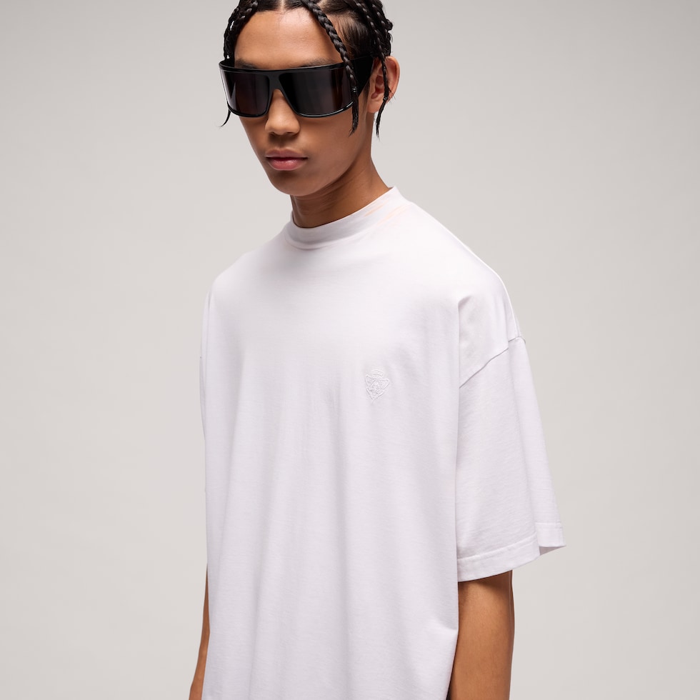 Lightweight silk jersey T-shirt with embroidery
