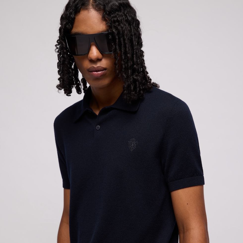 Knit cashmere polo shirt with embroidery