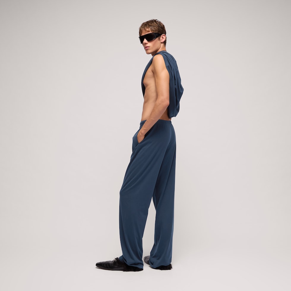 Pantalone sportivo in jersey di seta e cotone con ricamo