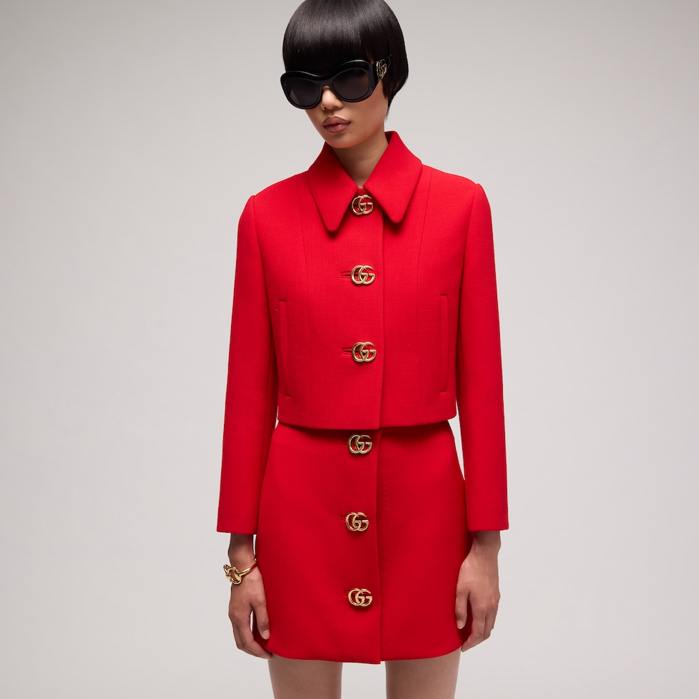 Crêpe wool skirt with Double G button