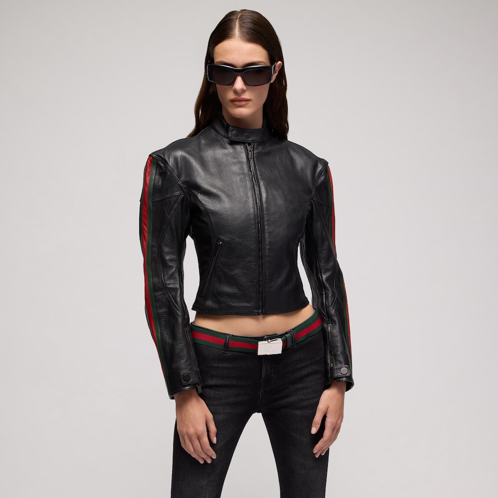 Chaqueta de cuero estilo biker con Web