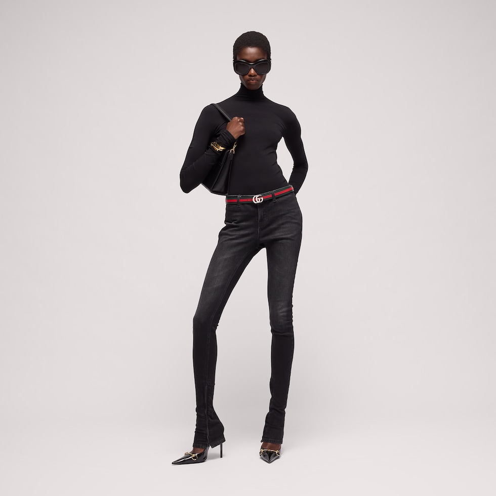 Reversible thin belt with Double G buckle
